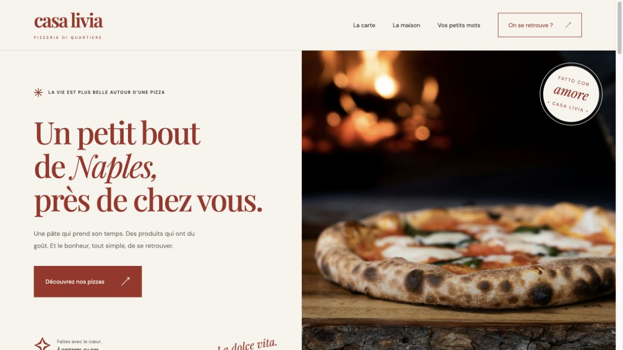 Page d’accueil de Casa Livia, dans un univers italien chaleureux